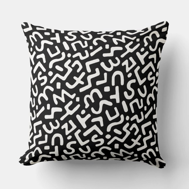 Almofada Abstrato Pattern 170822 - Branco sobre preto (Frente)