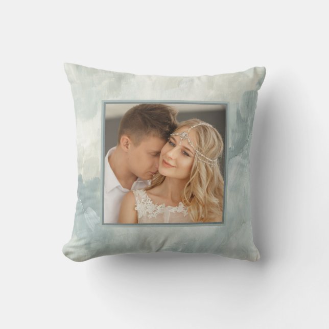 Almofada Abstrato pintado| Verde elegante com duas fotos (Frente)