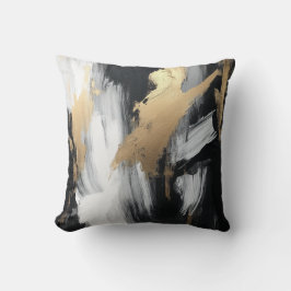 Almofada Abstrato preto, branco e Dourado