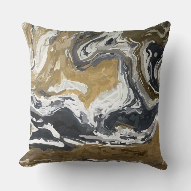 Almofada Abstrato Preto, Branco e Dourado (Frente)