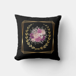 Almofada Abstrato Preto Dourado Roxo Floral Boho Tendência
