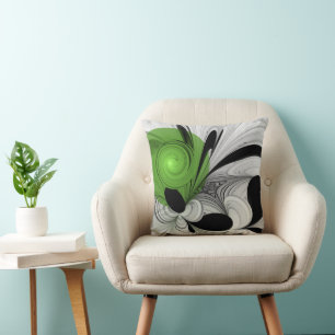 Almofada Abstrato preto e branco com arte frontal verde