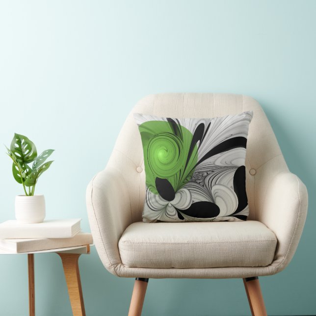 Almofada Abstrato preto e branco com arte frontal verde (Cadeira)