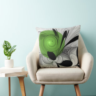 Almofada Abstrato preto e branco com arte frontal verde
