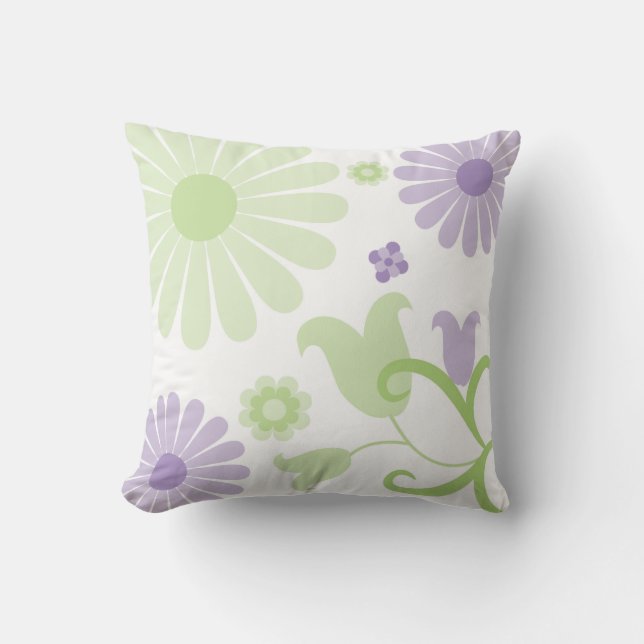 Almofada Abstrato Primavera Verde Lavanda Funky Florals (Frente)