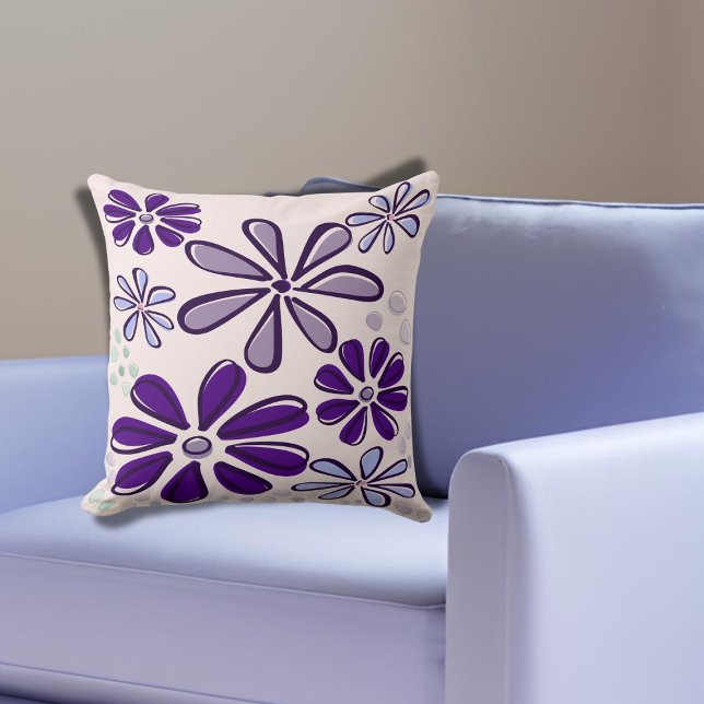 Almofada Abstrato Purple Flower Doodle (Abstract Purple Flower Doodle Throw Pillow)