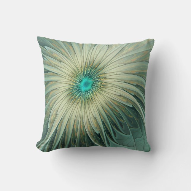 Almofada Abstrato Sage Green Fantasy Flor Arte Fractal (Frente)