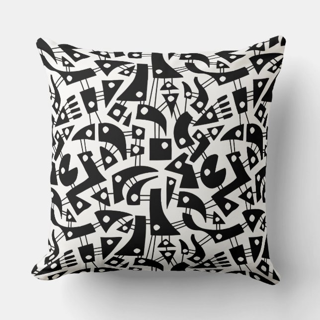 Almofada Abstrato Shapes 180318 - Preto em branco (Frente)