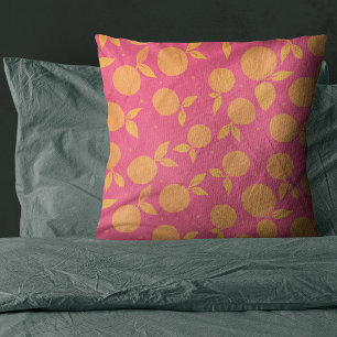 Almofada Abstrato tangerina, padrão rosa e amarelo