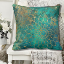 Abstrato Teal Watercolor Dourado Grunge Mandala