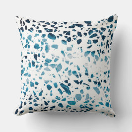 Almofada Abstrato Terrazzo Mosaico Marinho e padrão azul cl