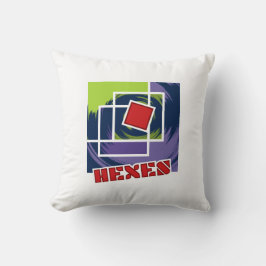 Almofada Abstrato verde e roxo rebelde quadrados com hexos