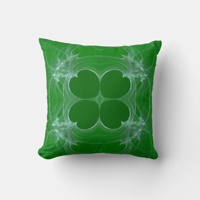 Almofada Abstrato Verde n Branco Shamrock Fractal Travessei (Frente)