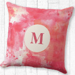 Almofada Abstrato Watercolor Pink Monograma<br><div class="desc">Uma bonito pintura de abstrato de aquarela rosa para tornar seus espaços interiores mais adoráveis. Personalize com seu próprio monograma inicial. Arte original de Nic Squirrell.</div>