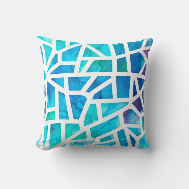 Almofada Abstrato Watercolor Sea Glass Turquoise Azul (Frente)