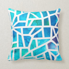 Almofada Abstrato Watercolor Sea Glass Turquoise Azul