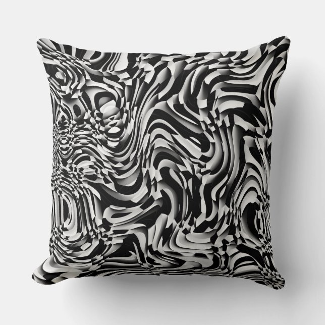 Almofada Abstrato Wavy 270321 - 01 Preto e Branco (Frente)