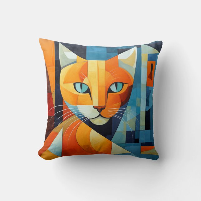 Almofada Abstrato Whiskers: Gato Laranja (Frente)