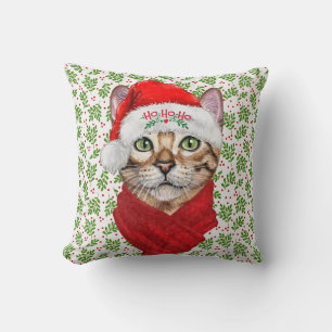 Almofada Abyssinian Cat Ho Ho Santa Hat Feliz Natal