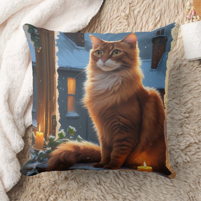 Almofada Abyssinian Cat With Christmas Lights Holiday (Cobertor)