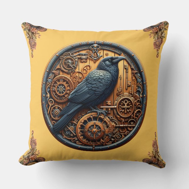 Almofada Academia Sombria Steampunk Corvo Engrenagem Círcul (Frente)