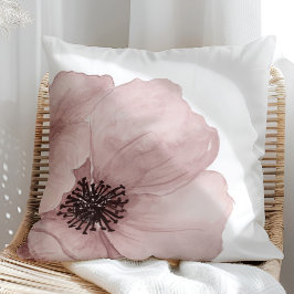 Almofada Açafrão Pastel Rosa Papoula em Aquarela