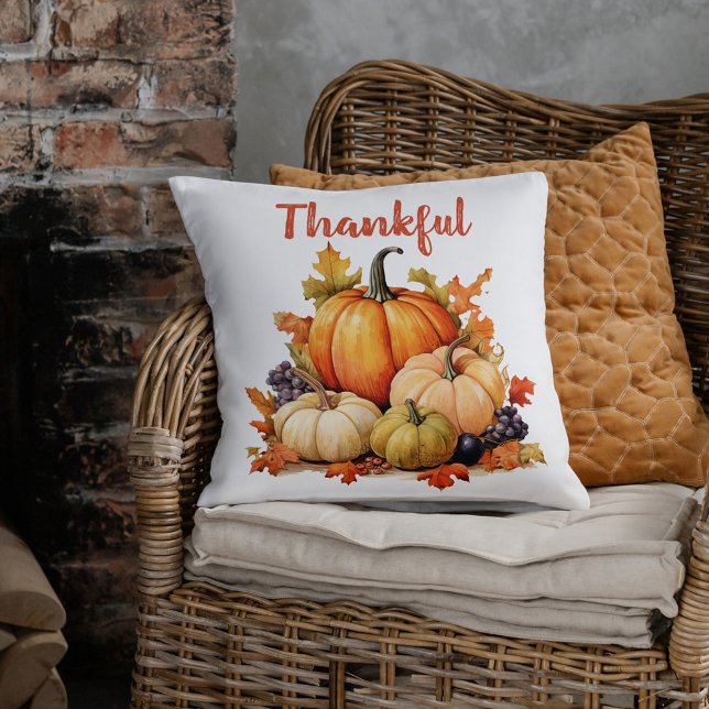 Almofada Ação de Graças de Pumpkin caiu no outono (Thankful Pumpkin Fall Autumn Thanksgiving Throw Pillow)