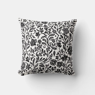 Almofada Acento com Estampa Floral em Preto e Branco