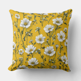 Almofada Acento de quarto branco Cottagecore Flores brancas