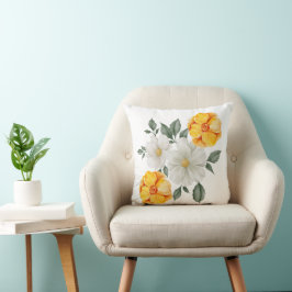 Almofada Acento Floral Amarelo Branco Folhagem