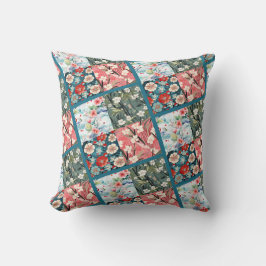 Almofada Acento Floral Japonês de Patchwork Vibrante para C