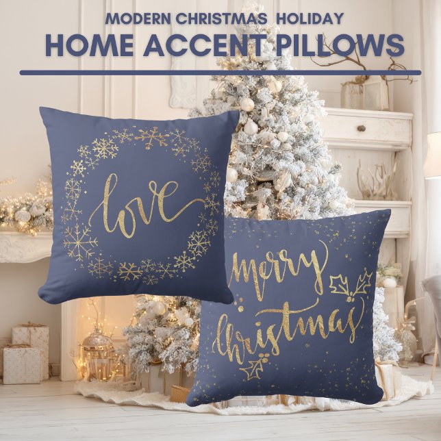 Almofada Acento Moderno de Floco de Neve Dourado de Natal (Modern Christmas Golden Snowflake Accent Throw Pillow)