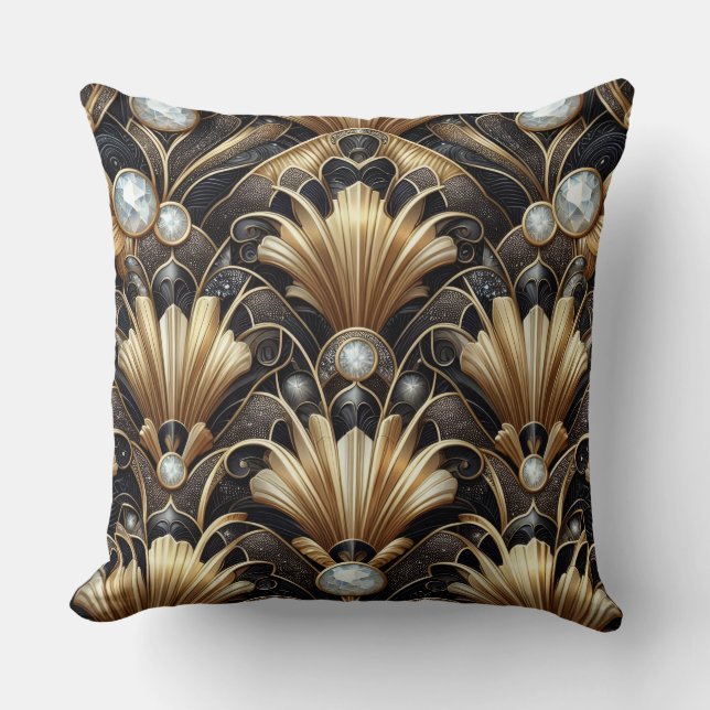 Almofada Acentos Retro Home | Art Deco Preto e Dourado (Frente)