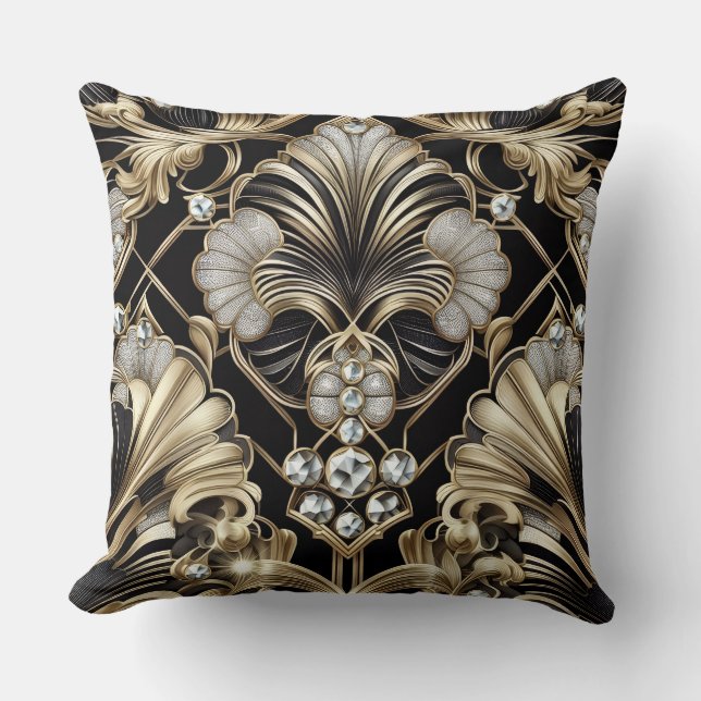 Almofada Acentos Retro Home | Arte Deco Preta e Dourada (Frente)