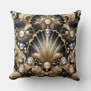 Almofada Acentos Retro para Casa Art Déco Preto e Dourado