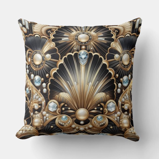 Almofada Acentos Retro para Casa | Art Déco Preto e Dourado (Frente)