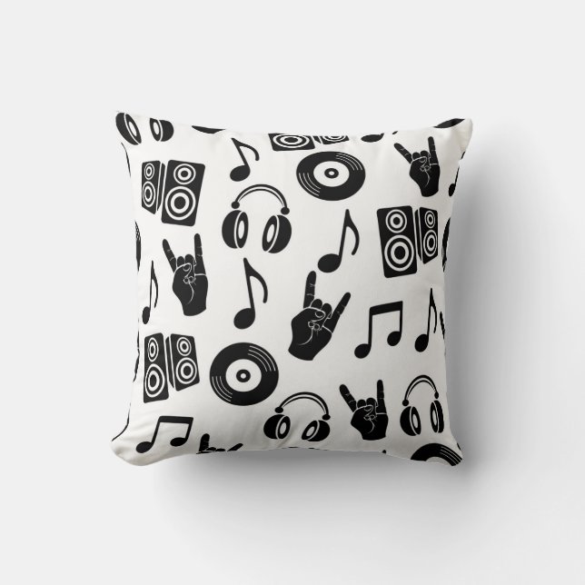 Almofada Acessórios Musicais: Padrão de Vintagem Monocromát (Frente)
