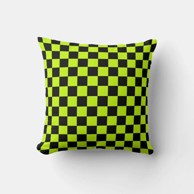 Almofada Acid green black checkerboard pattern (Frente)