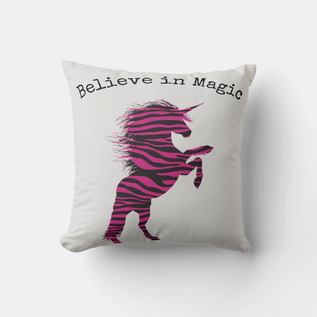 Almofada Acredite em Magic Unicorn Rosa Zebra (Frente)
