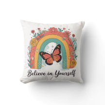 Acredite Em Si Mesmo Retro Rainbow Throw PillowDes