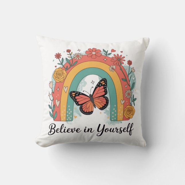 Almofada Acredite Em Si Mesmo Retro Rainbow Throw PillowDes (Frente)