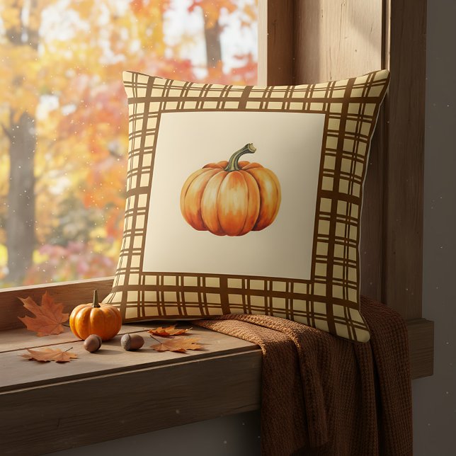 Almofada Acréscimo de Outono de Casa de Campo de Abóbora Rú (Cozy pumpkin pillow for autumn vibes.)
