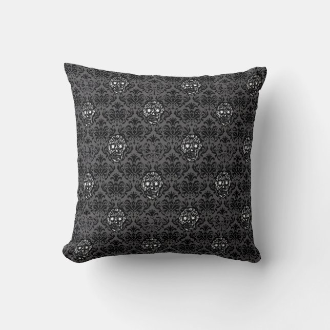 Almofada Açúcar do hipster SKULL BAROQUE - padrão negro (Frente)