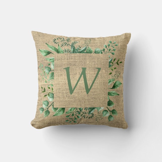 Almofada ADD LETTER - Impressão Monograma de Burlap Verde (Frente)