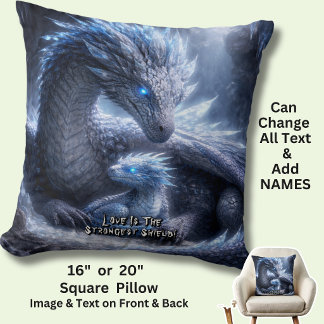 Almofada Add Your Text Name, Blue Ice Dragon & Baby in Cave