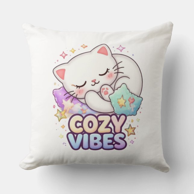 Almofada Adesivo de Gato Cozy Vibe | Gato Fofo Dormindo (Frente)