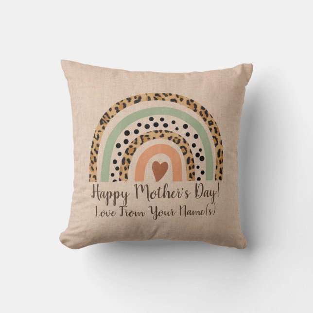 Almofada Adicionar Dia de as mães Mãe Leopard Rainbow Beige (Frente)