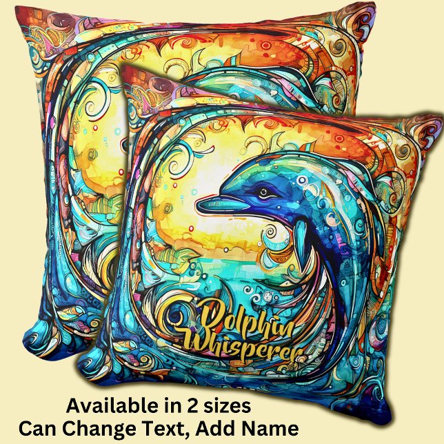 Almofada Adicionar Nome Abstrato Dolphin Natação em Onda (Criador carregado)