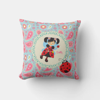 Almofada Adicionar nome Bonito ladybug Fairy pink paisley