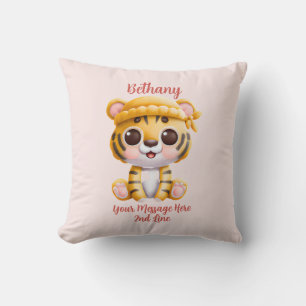 Almofada Adicionar texto de nome, bebê tigre com chapéu em 